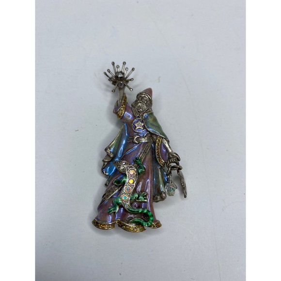 Kirk's Folly Merlin Pin Brooch Wizard Silver Tone Sorcerer Moon Stars Lizzard - Picture 2 of 8